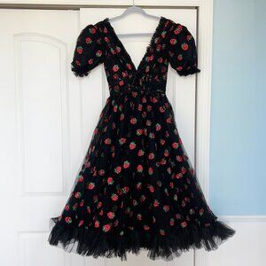 Lirika Matoshi Black Strawberry Midi Dress